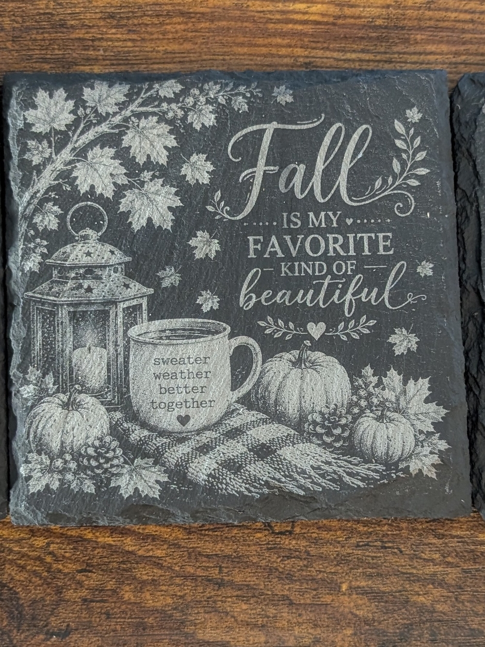 Fall Is My Favorite Kind of Beautiful Slate Coasters Set of 3- Black & White